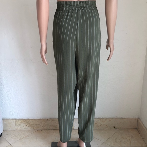 NYCC Olive Green/Cream Striped Bohemian Style Casual Pants Women’s Size L Elasti - Picture 2 of 16
